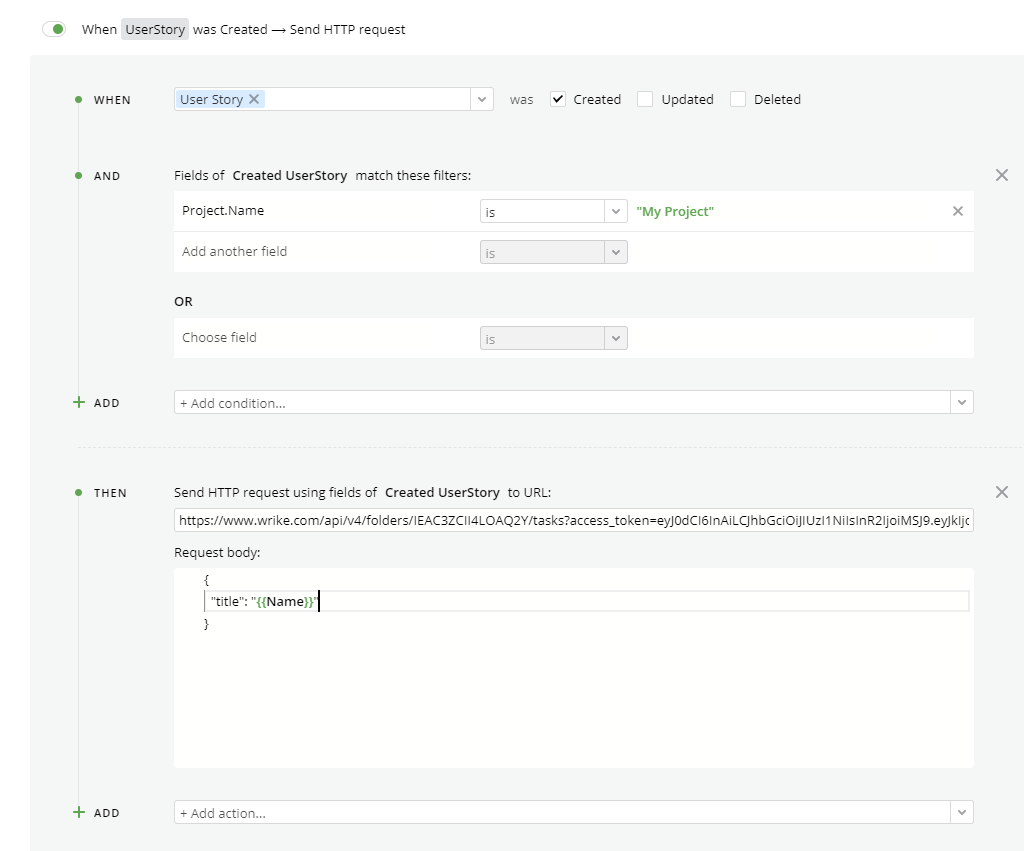 Create Task in Wrike when User Story is create in Targetprocess