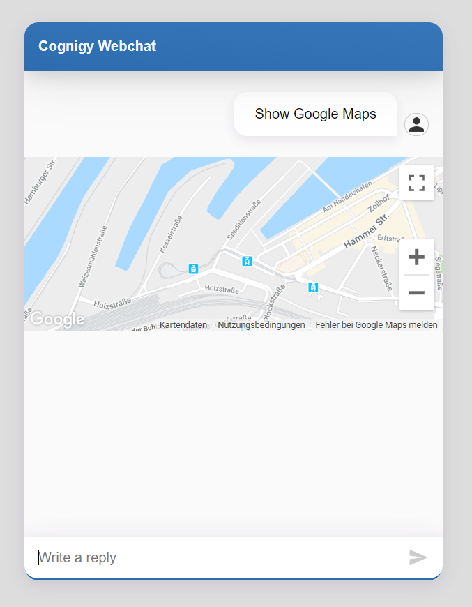 Example of a Webchat Plugin showing a Google Maps Chart.