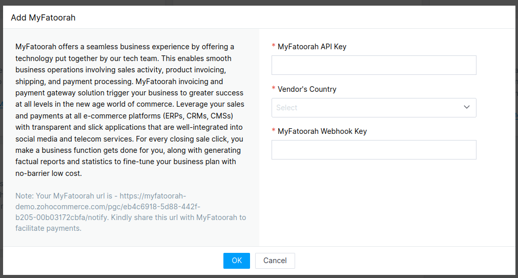 MyFatoorah - Zoho Settings