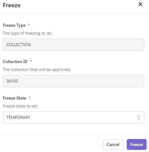 Freeze form on Enjin Platform