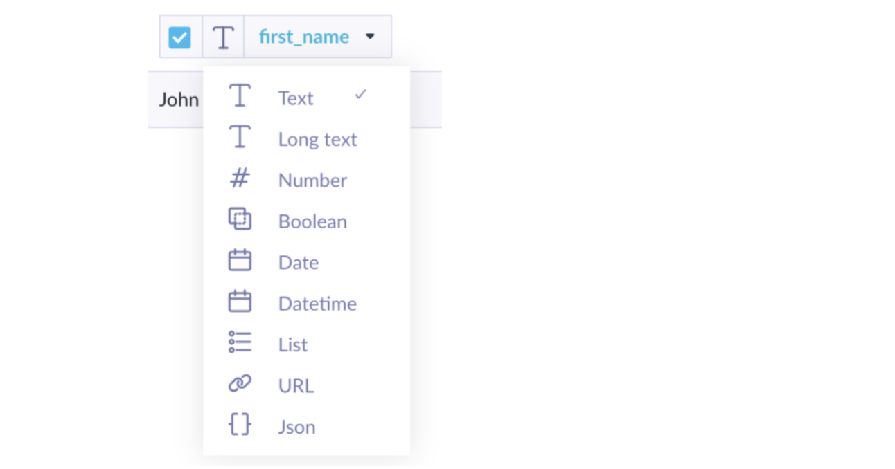 Data type selector in the mapping editor.
