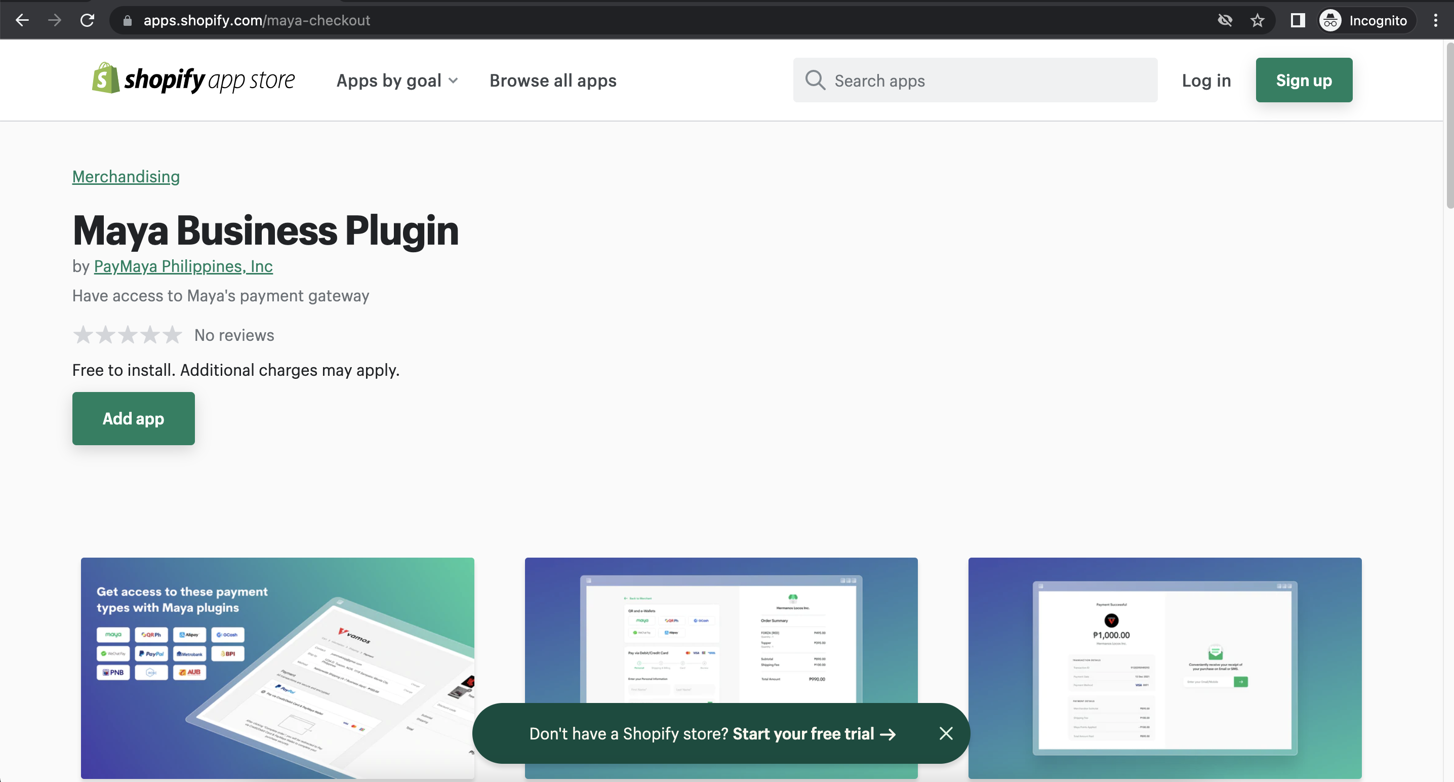 Maya Business Plugin - Shopify page