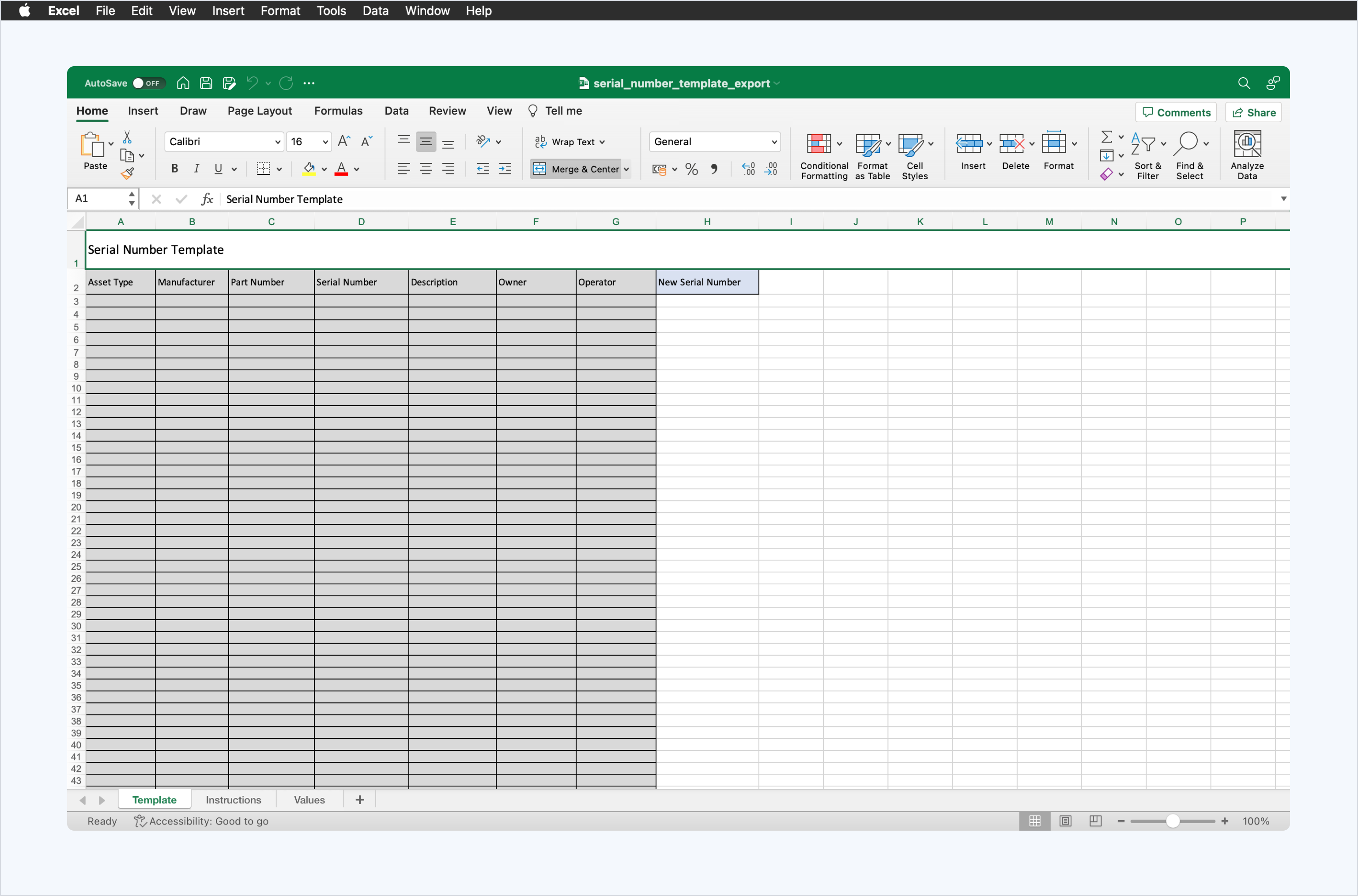 Excel template example