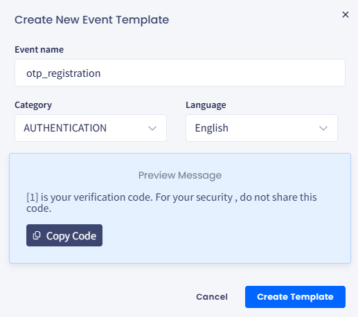 Screenshot with creating authentication template