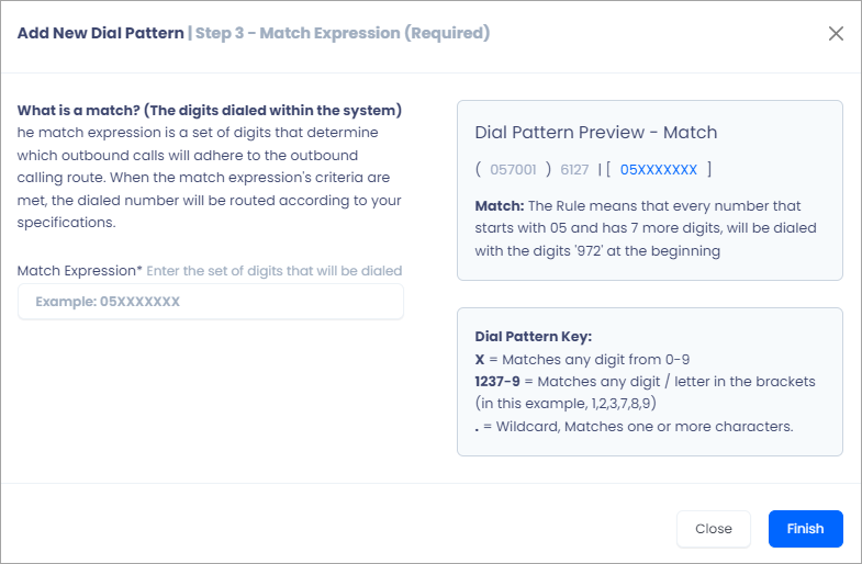 Screenshot of entering a match expression