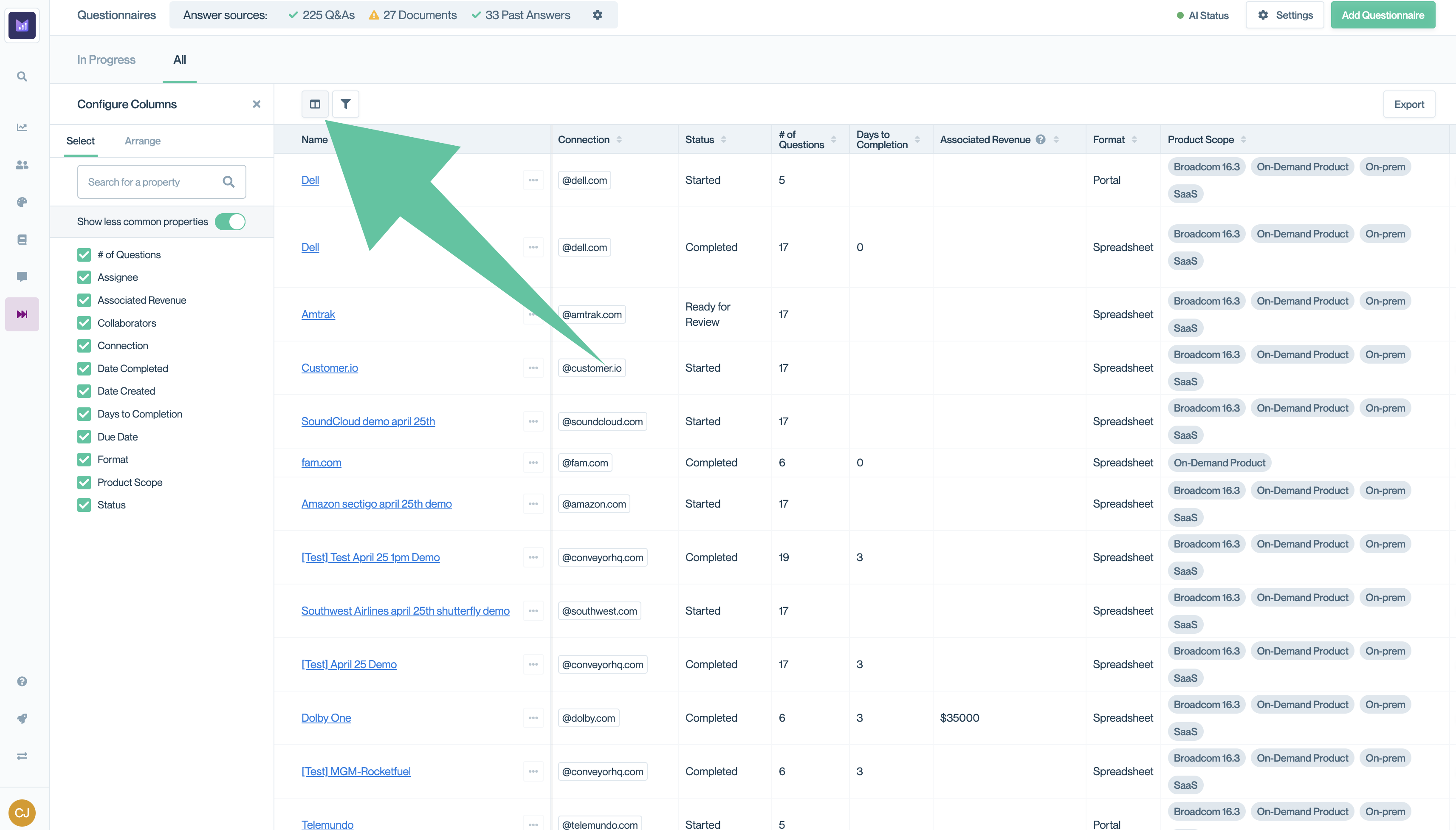 Customizing the "All" table view using the Column Picker.