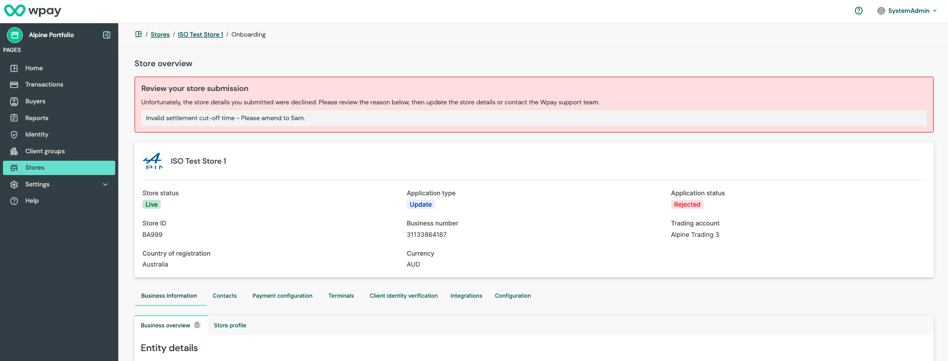 Store overview: rejected application requiring amendment