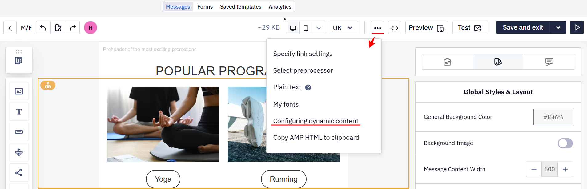 Configuring dynamic content