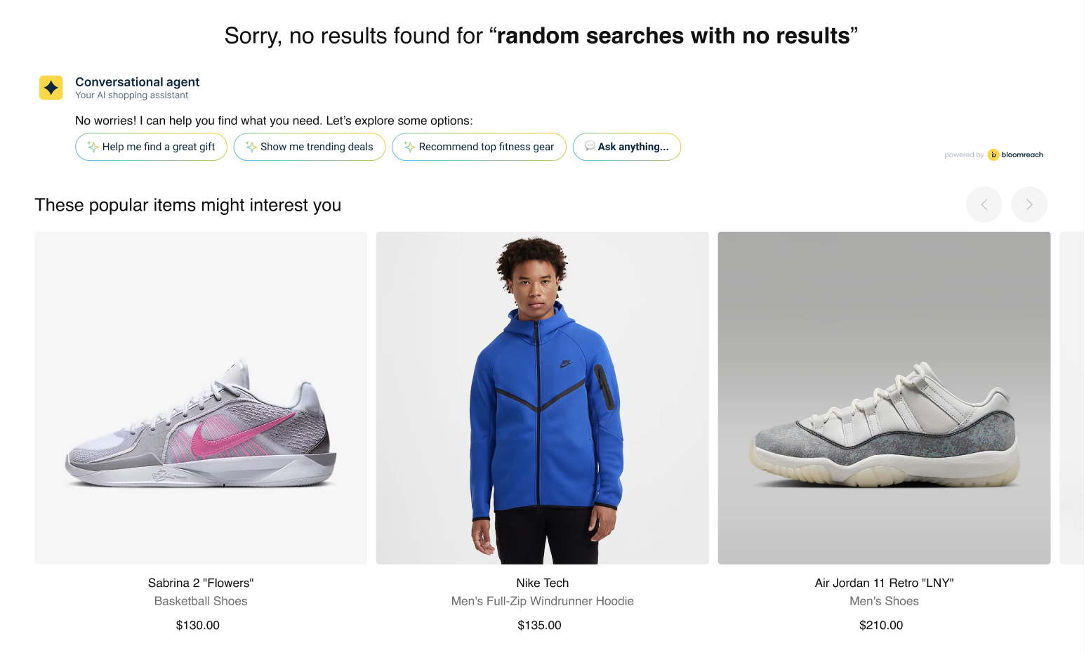 Offering contextual product suggestions for null results.