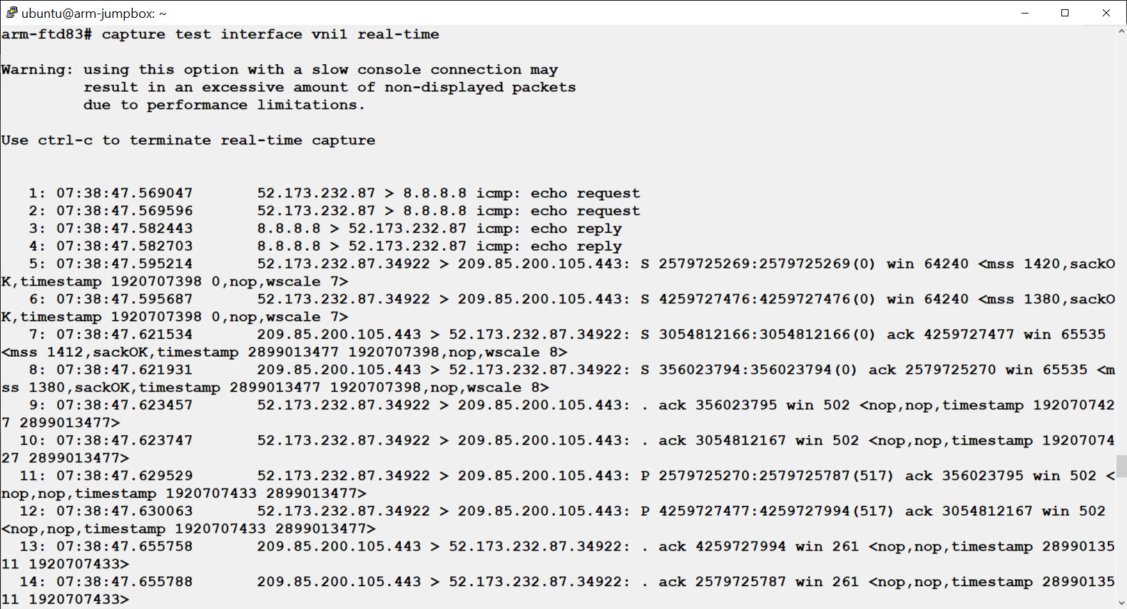 **Figure X.** Traffic capture on the VNI