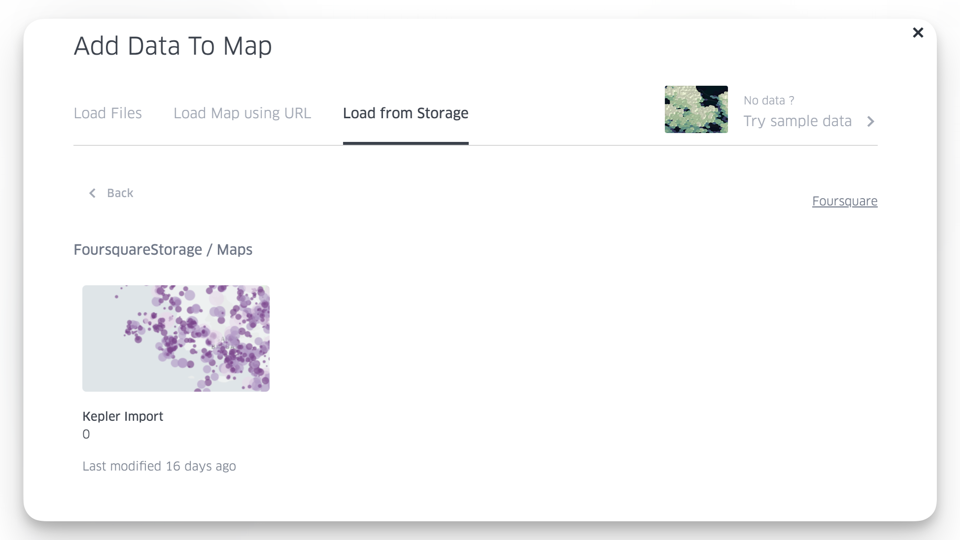 The load from storage tab shows maps saved to your Studio account.