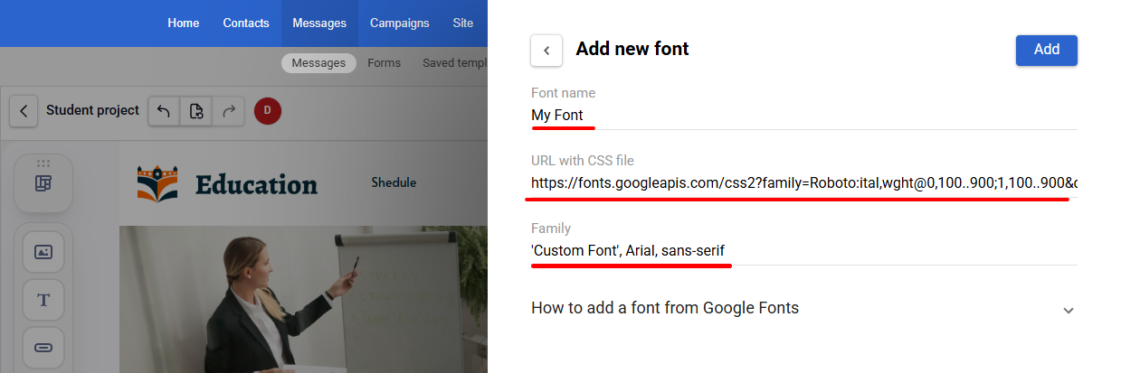Add New Font Window