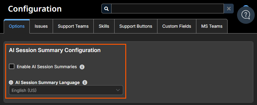 Image of the Remote Support Configuration home page.