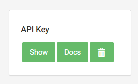 Screenshot of the **API Key** section: **Show**, **Docs** and delete options