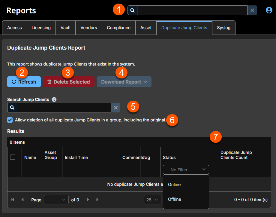 An image of the Duplicate Jump Clients reporting page.