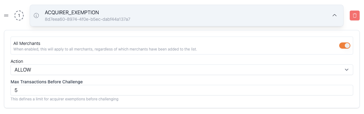 Allow all acquirer exemptions