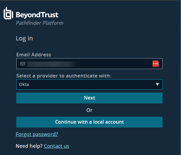 Log on to BeyondTrust Pathfinder using Okta as an IdP