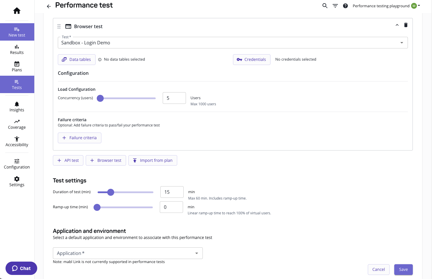 Setting up a performance test