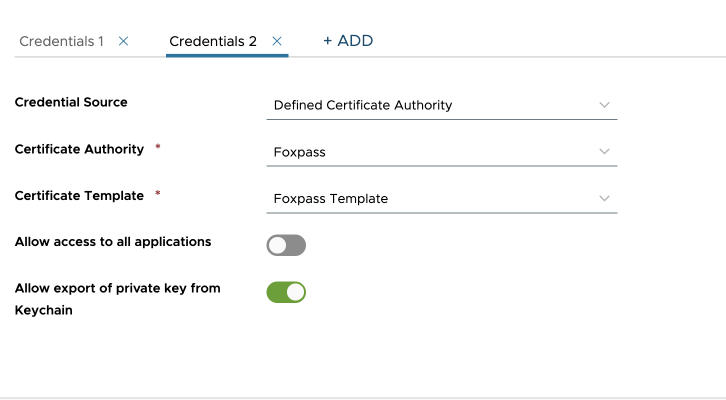 Configure Credentials 2 payload