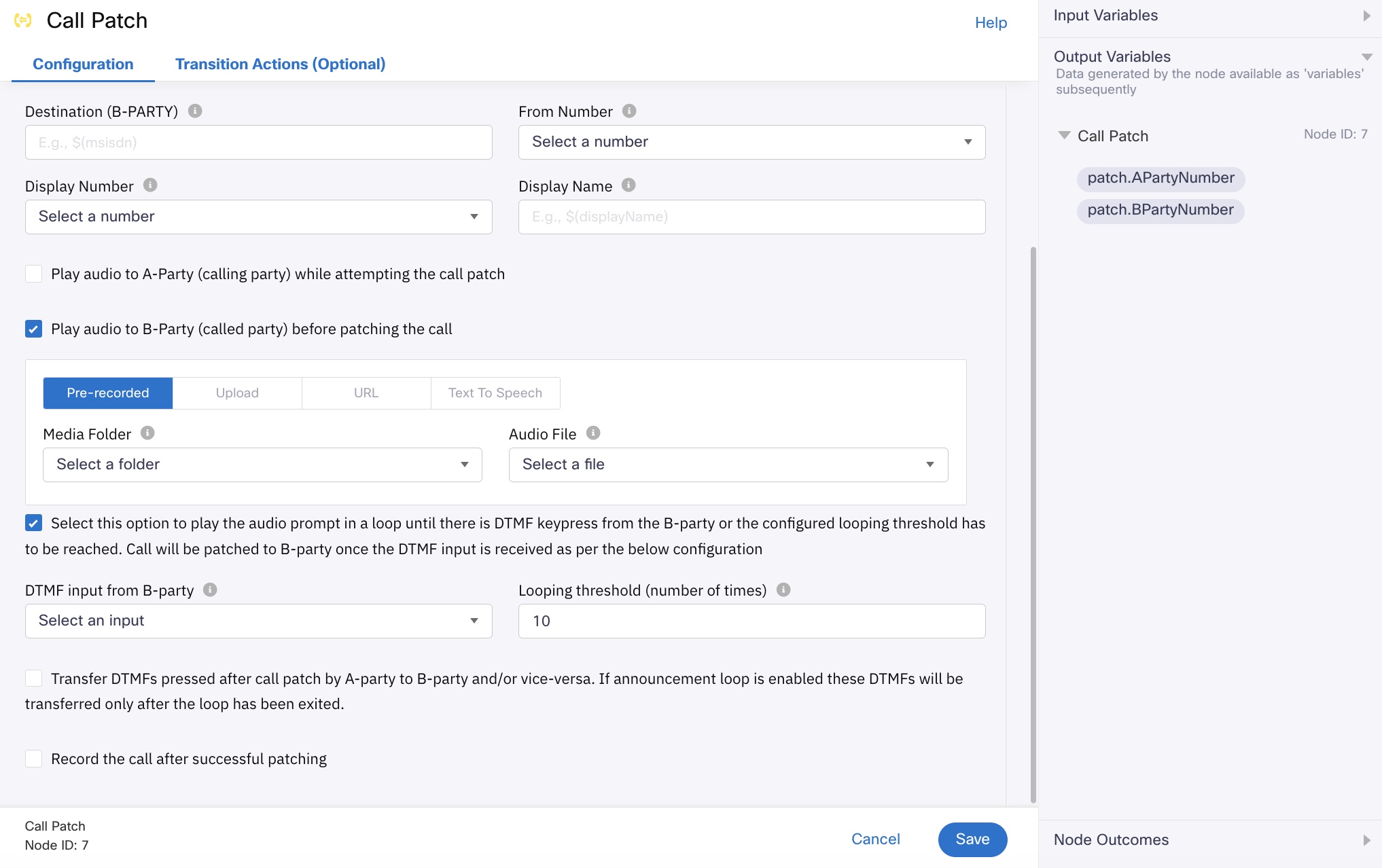 Configuring a Call Patch Node