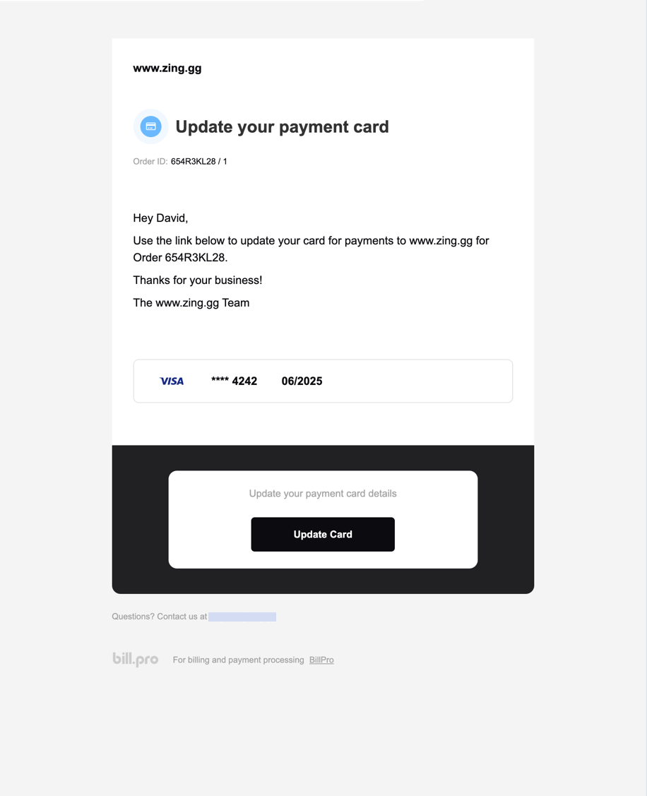 The card details update email