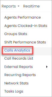 Screenshot of the Call Analytics in the Reports menu