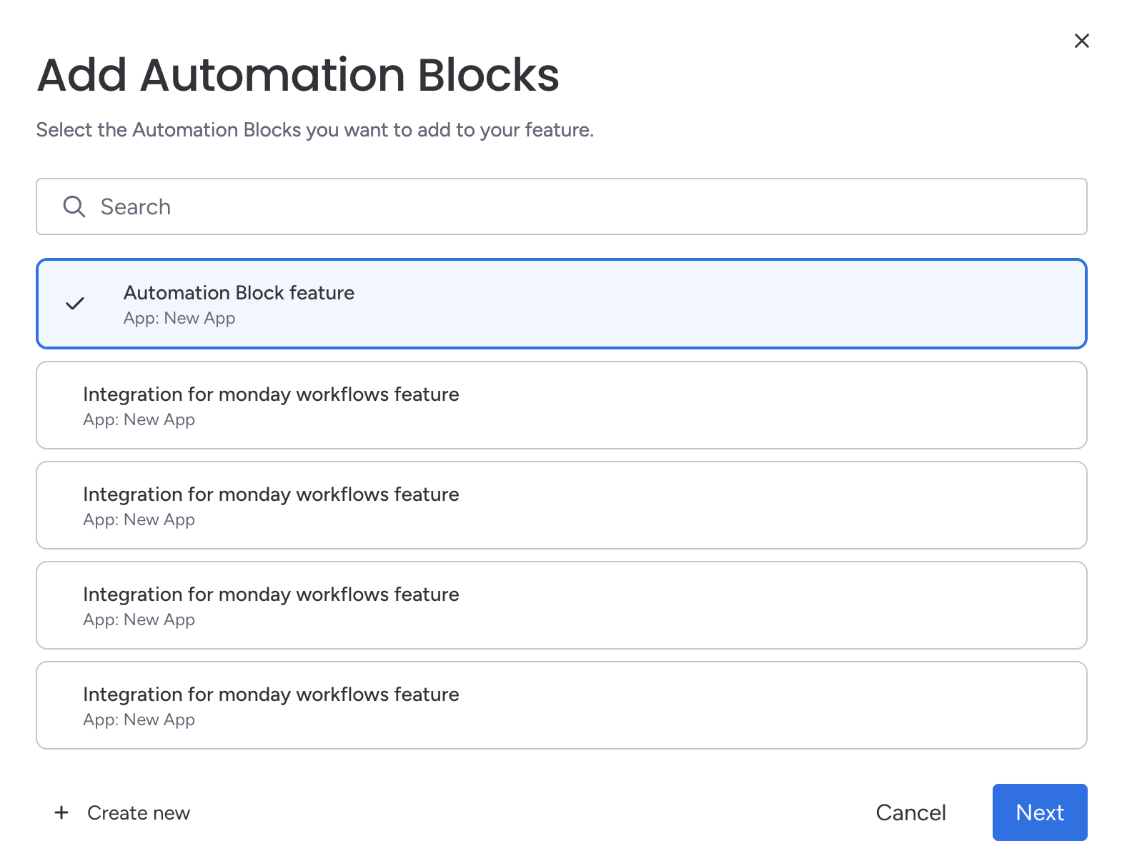 Choose a workflow block to add to your AI Agent Skill