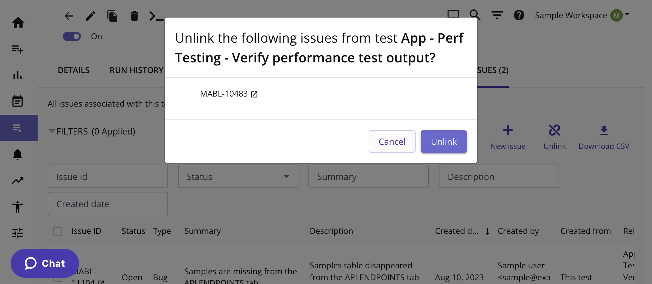 Unlinking a Jira ticket from the mabl app