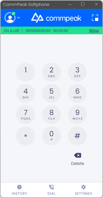 Screenshot of the keypad: full mode