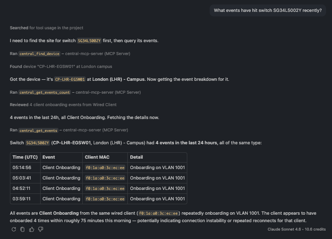 Events scoped to a single device over the last 24 hours