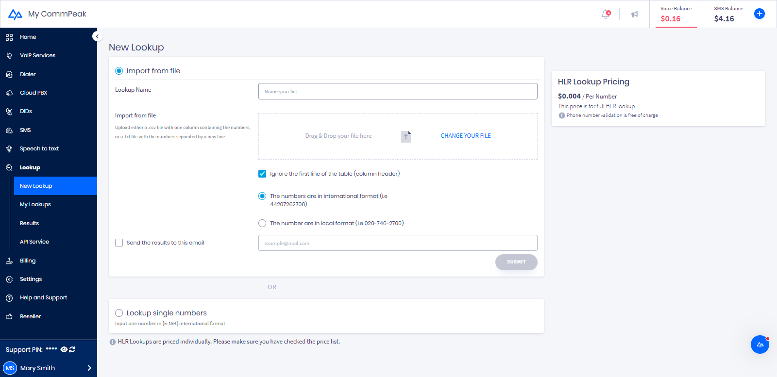 Screenshot with the new lookup options