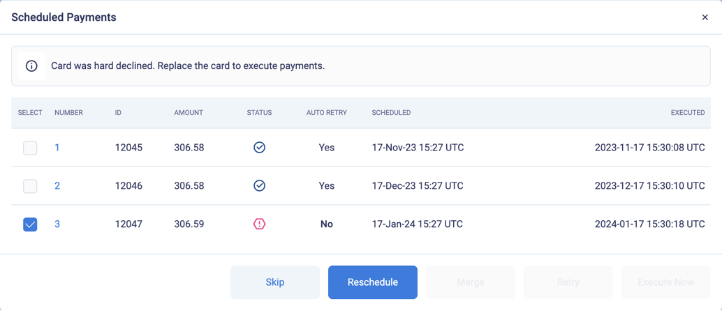 Scheduled billing events for a suspended order