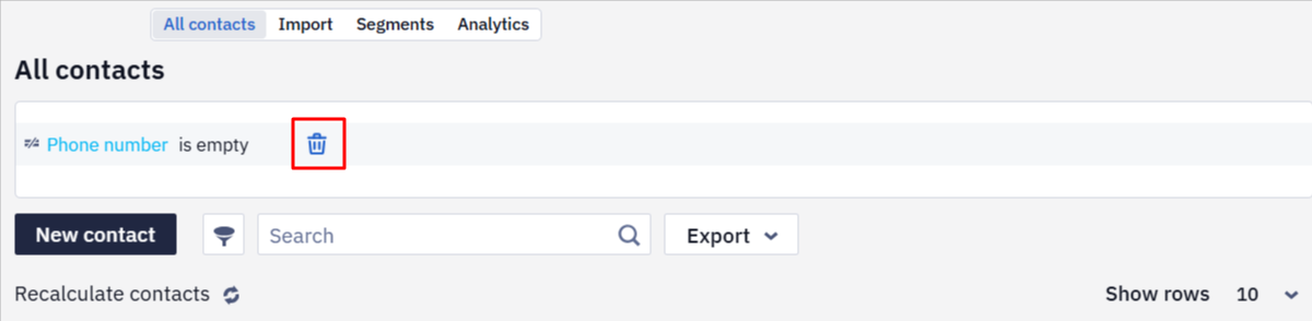 Canceling advanced search conditions using the bin icon