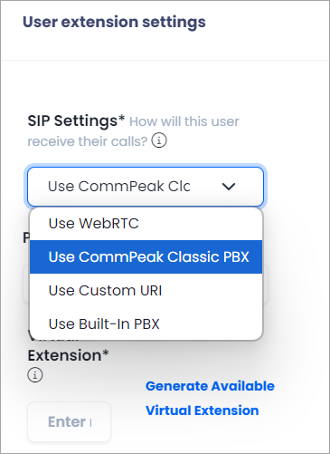 Screenshot of the **Use CommPeak Classic PBX** option