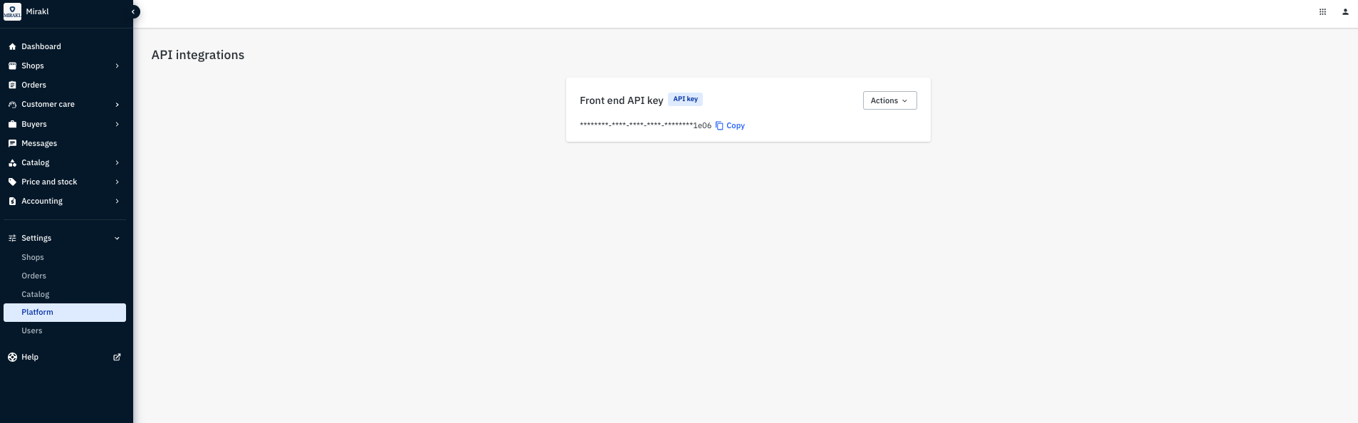 Mirakl Front
Office API key