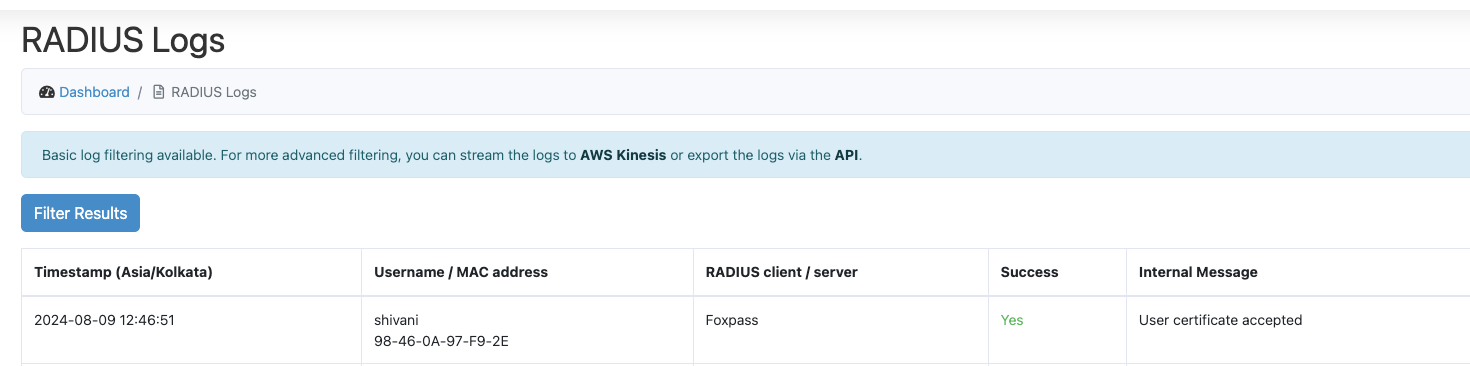 RADIUS logs