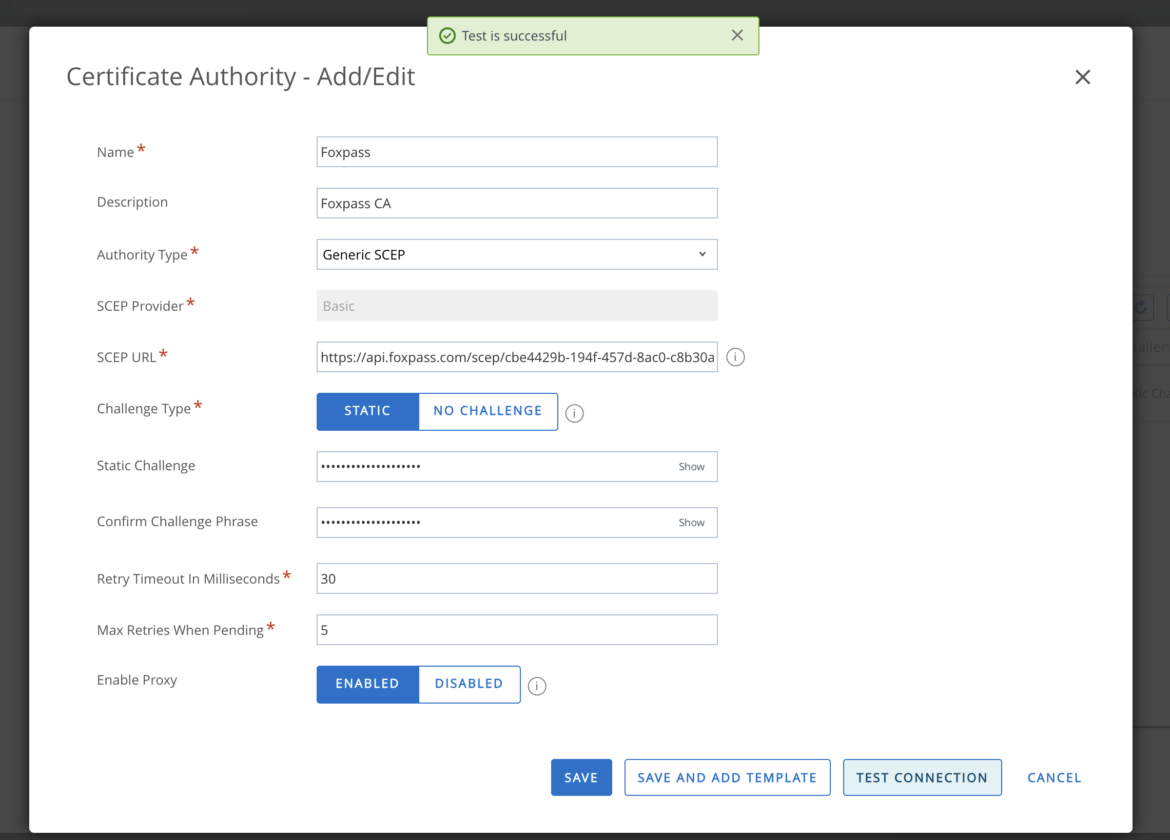 Add details and test connection