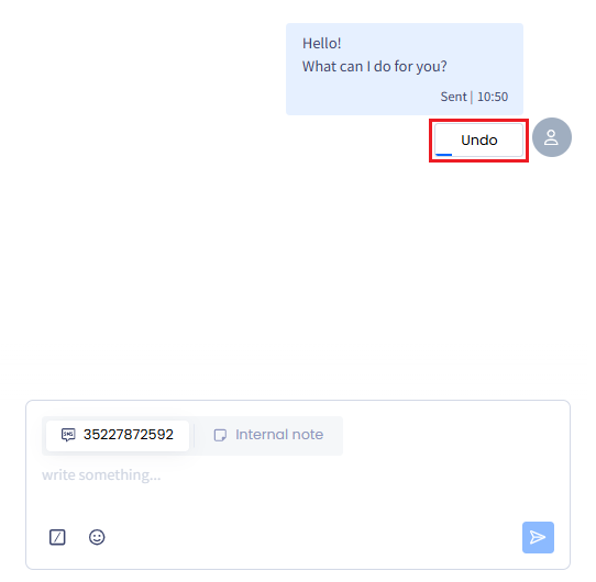 Screenshot of the message editor with the sending Undo button