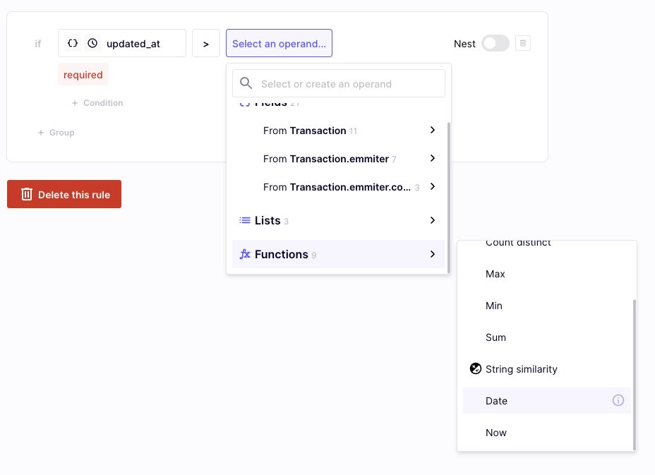 Select the Date function in operand picker