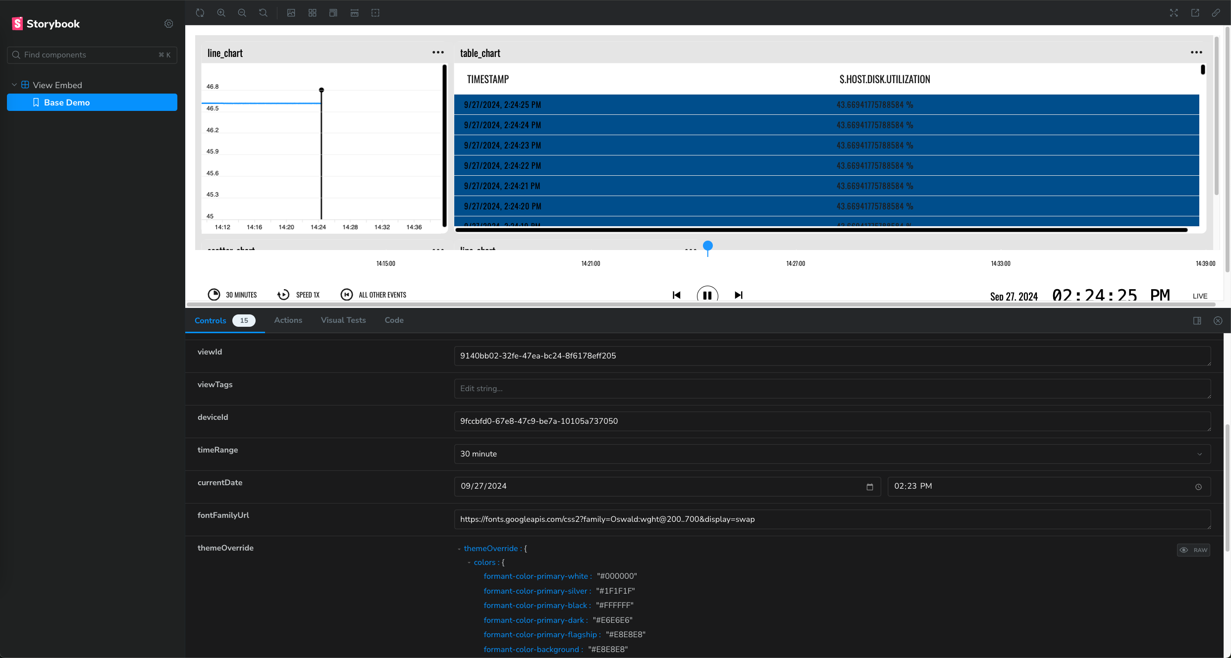 Customizing the example in the Controls tab.