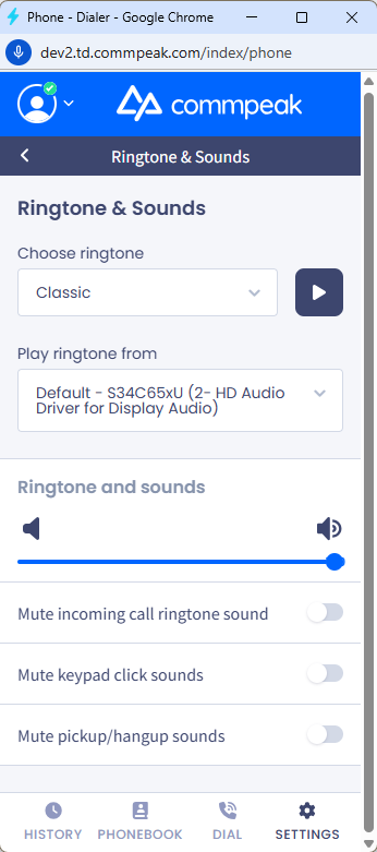 Screenshot of the Ringtone & Sounds options