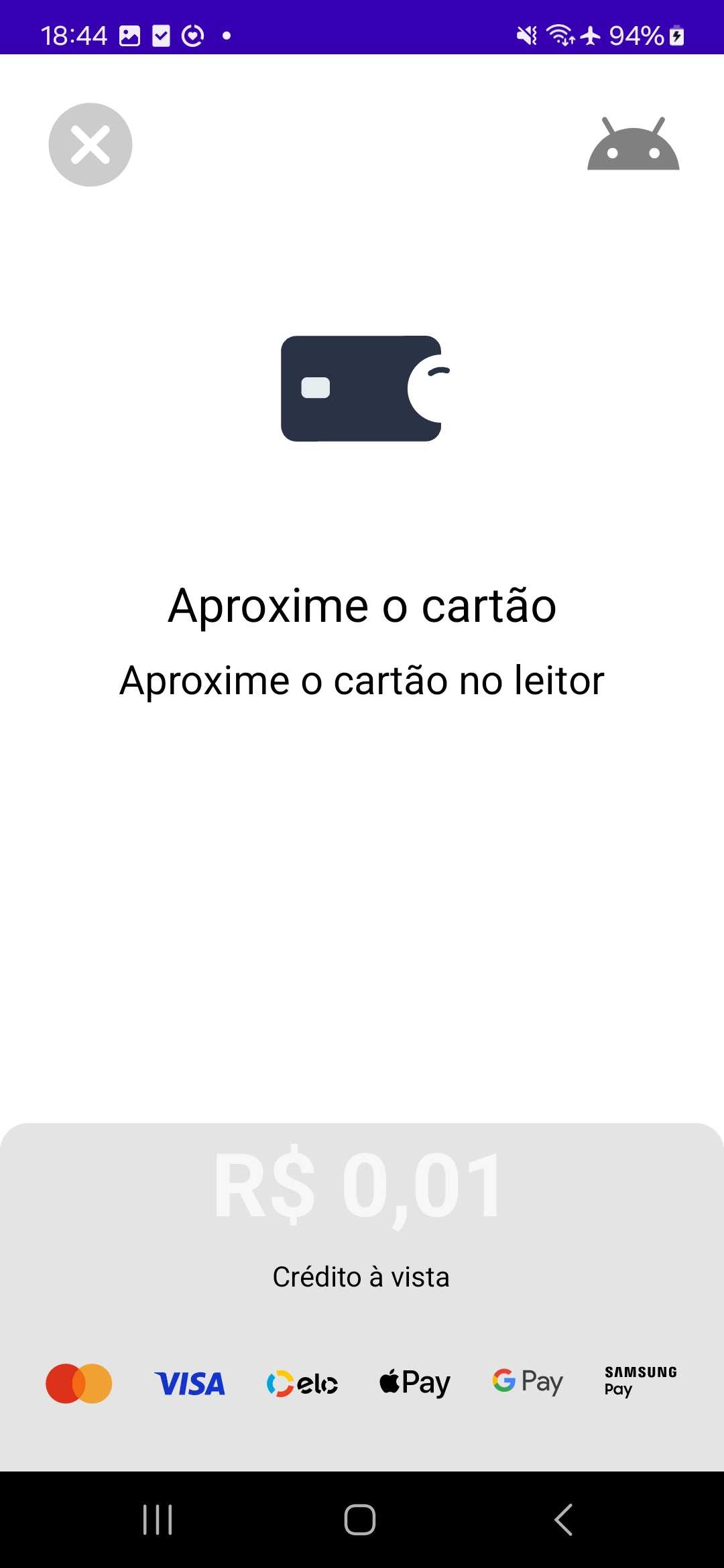 Animação posicionada no topo da tela com margem de 64dp
