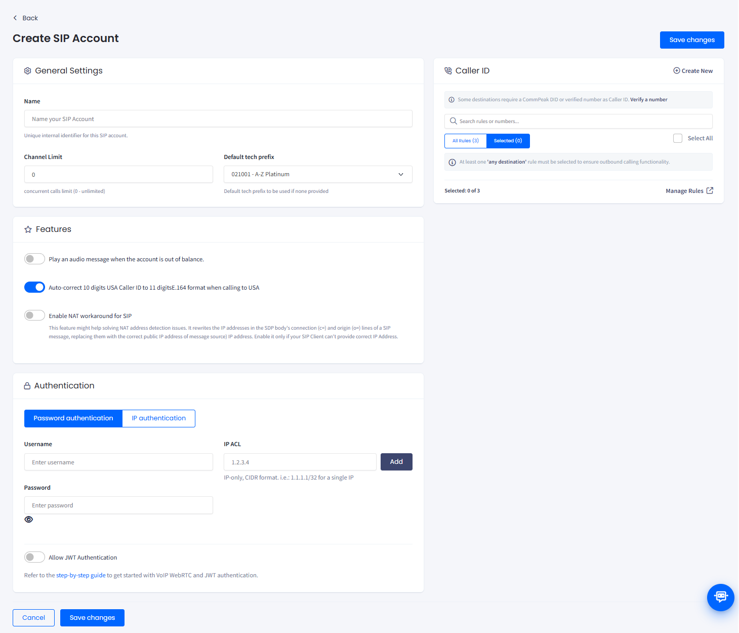 Screenshot of adding a SIP account