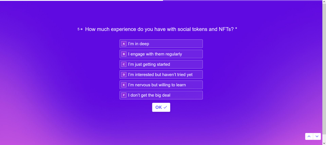 Screenshot of Web3 experience level