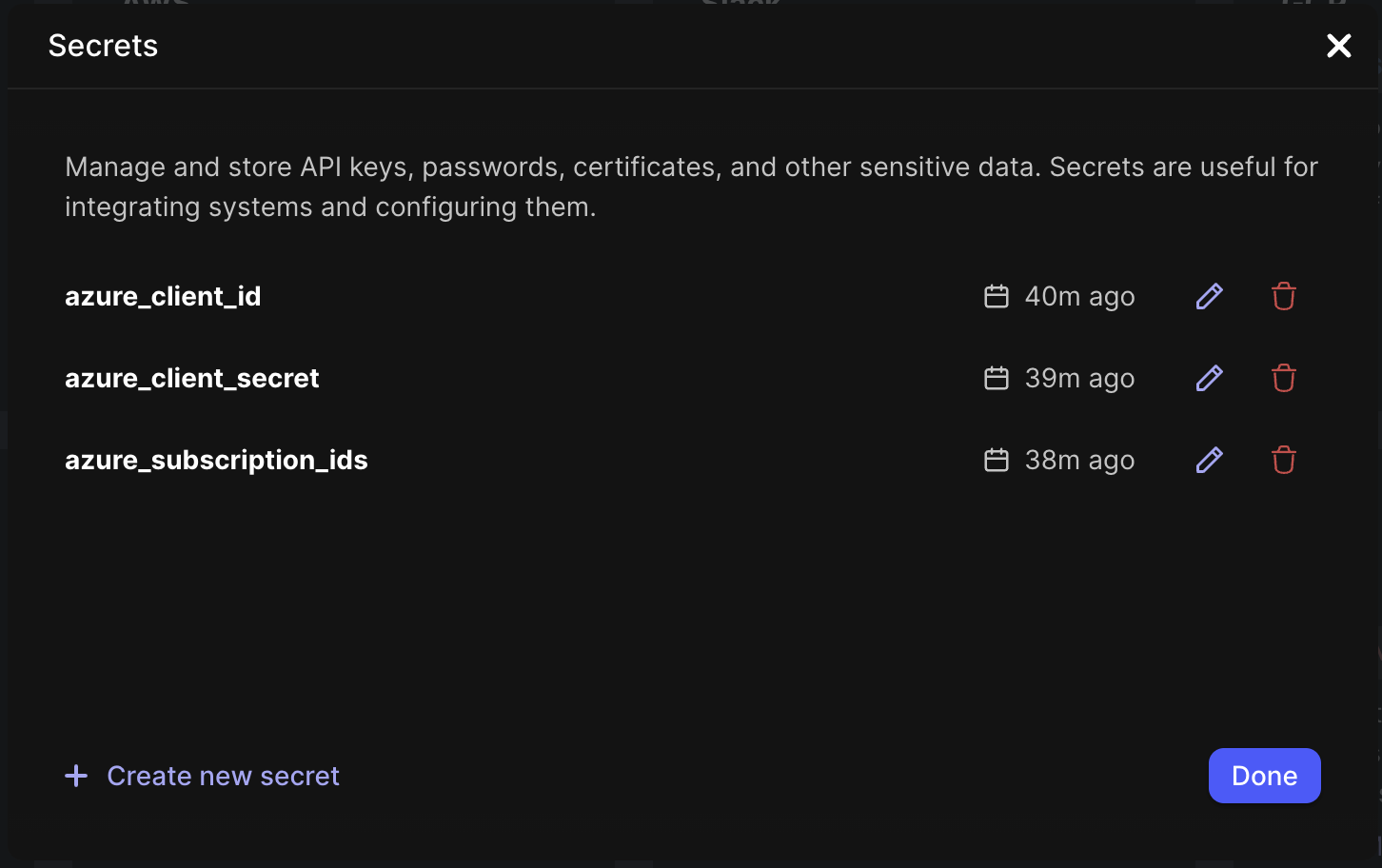 Azure secrets example