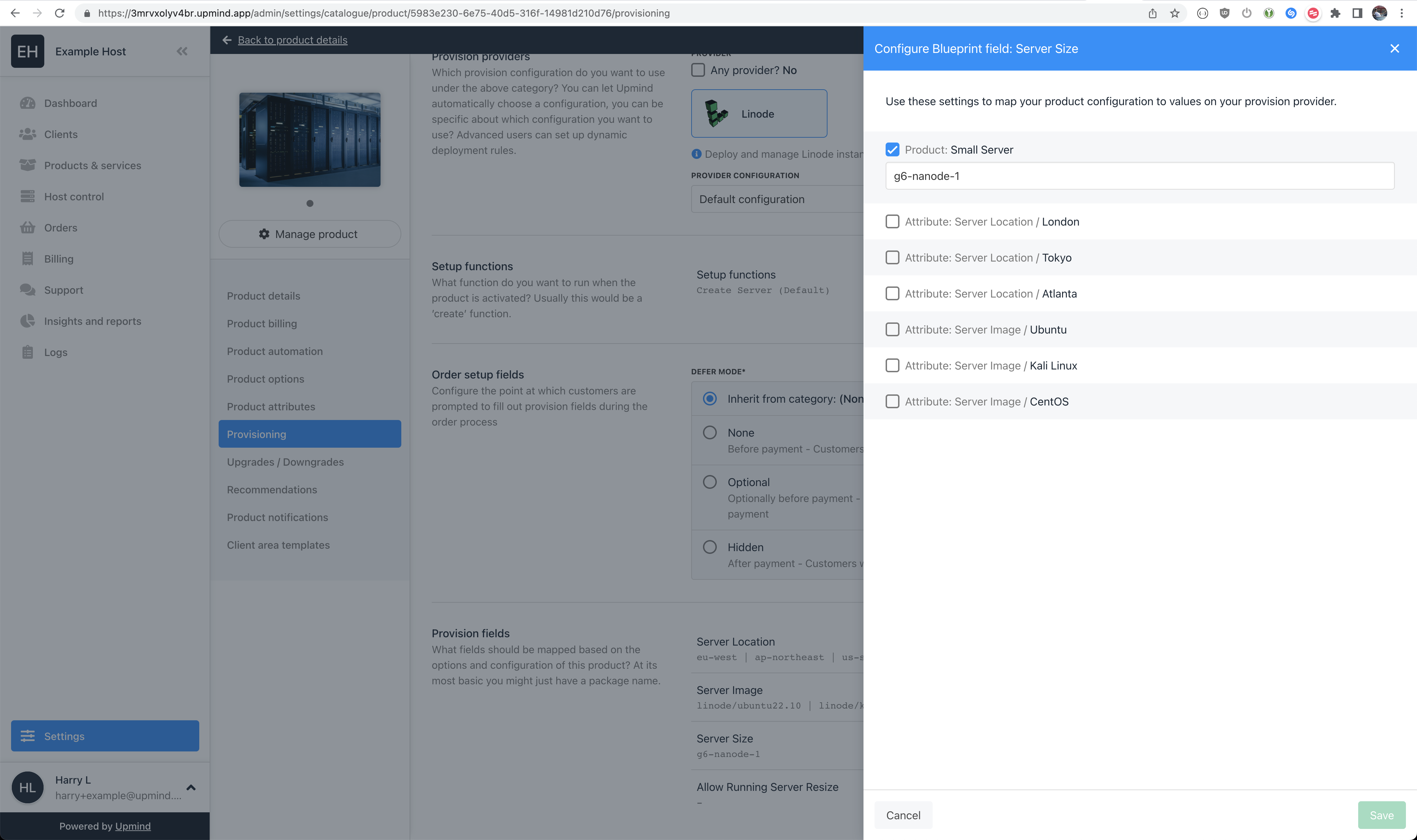 Server Size Provision Field Value