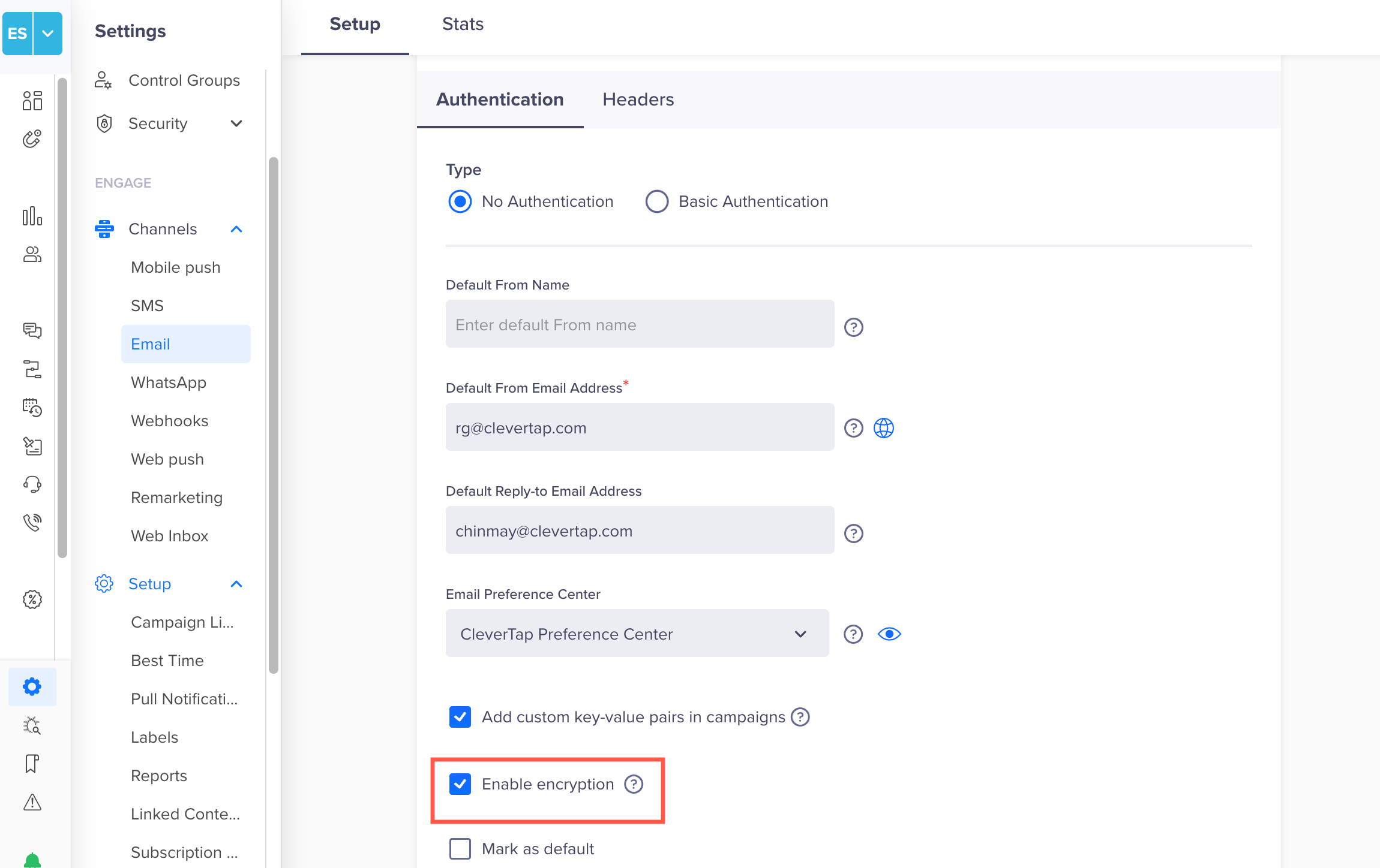 Enable Encryption in Email Setup