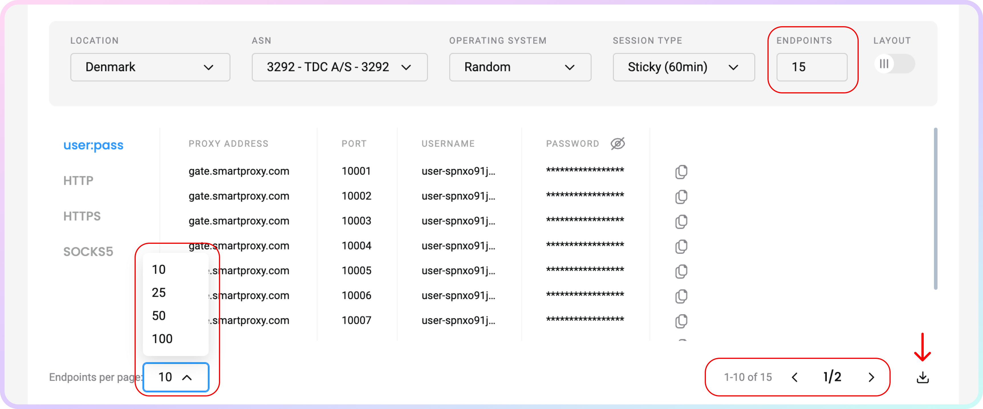 Proxy list selection.