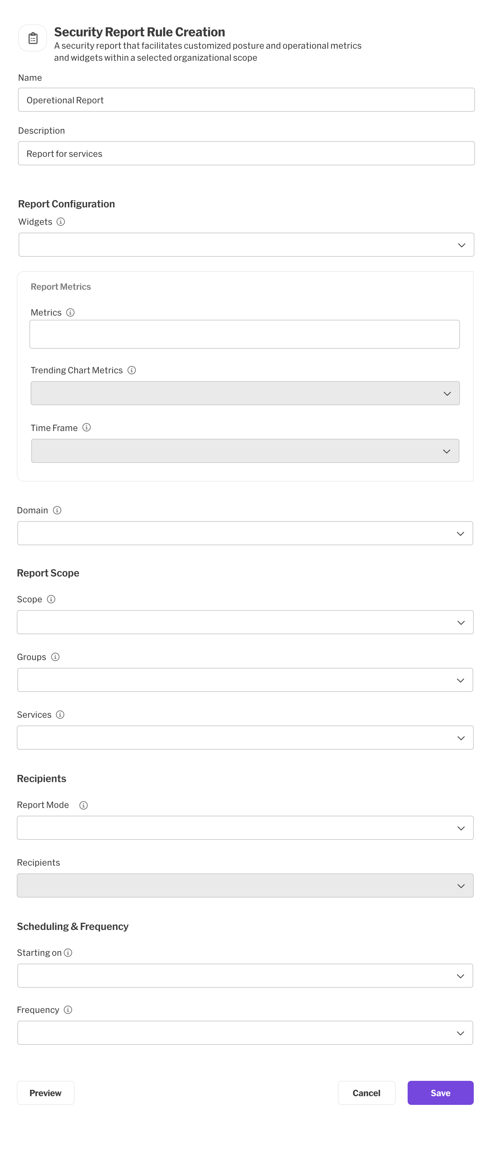 Security Report Creation Layout