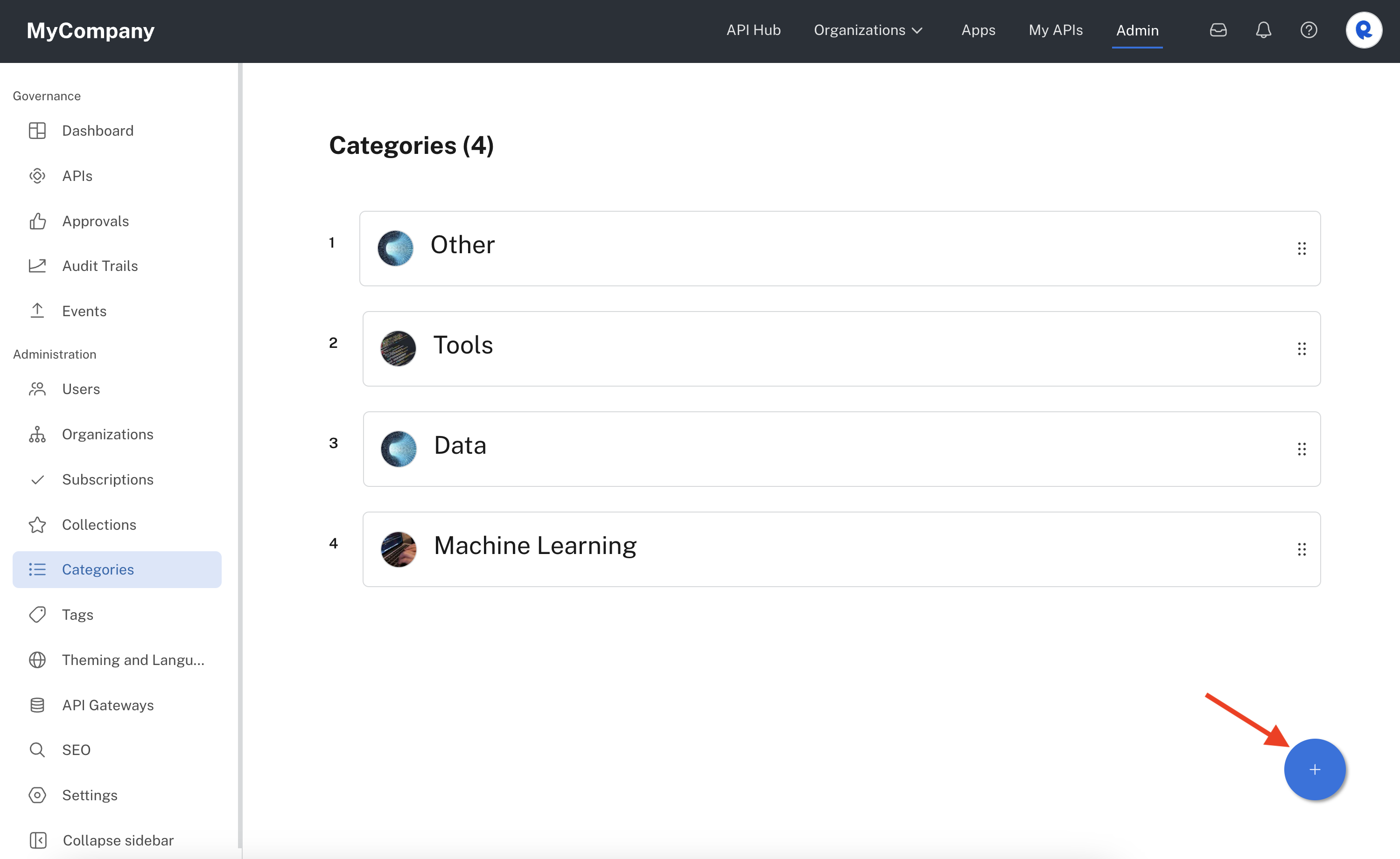 Admin Panel Categories tab.